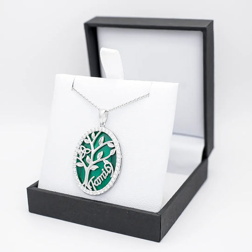 Sterling Silver Malachite Tree of Life Pendant