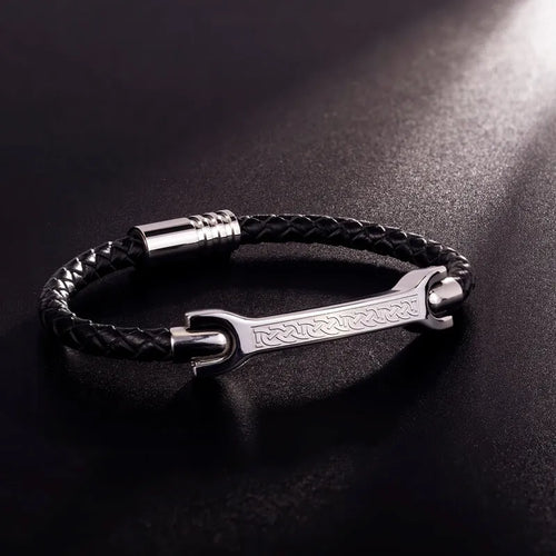 Gents Steel Celtic Leather Bracelet