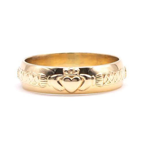 Men's Gold Claddagh Celtic Wedding Band