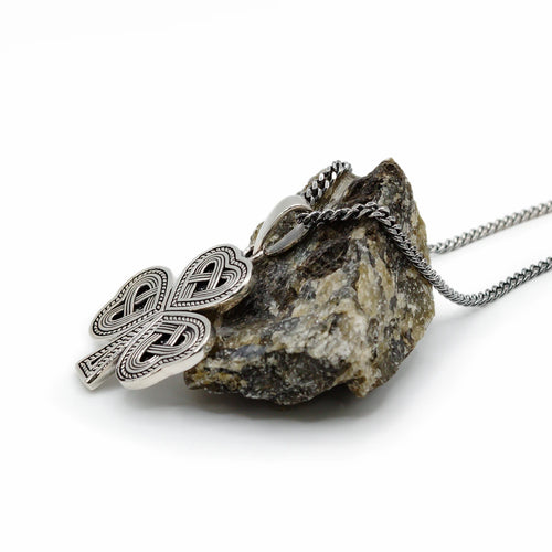 Mens Oxidized Sterling Silver Shamrock Pendant
