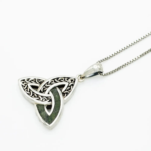 Oxidized Silver Connemara Marble Trinity Knot Necklace