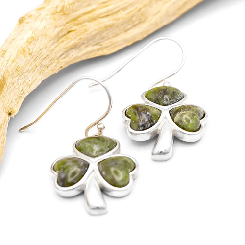 Connemara Marble Sterling Silver Shamrock Earrings