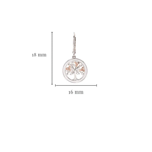Silver & Rose Gold Tree of Life Earrings with Cubic Zirconia & White Enamel