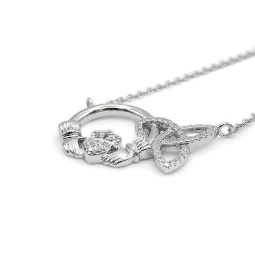 Silver Claddagh Trinity Knot Necklace With Cubic Zirconia