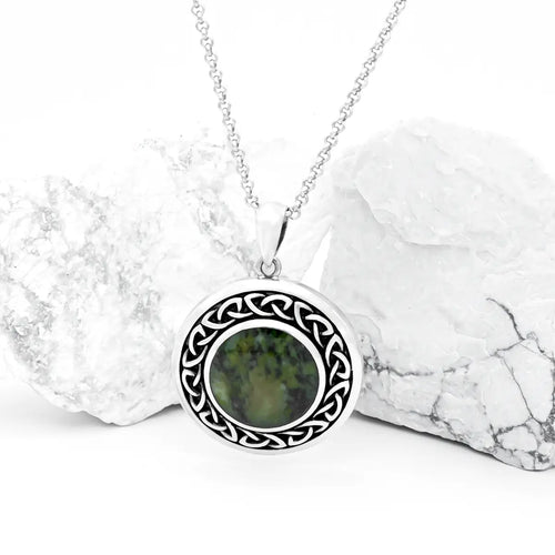 Silver Connemara Marble Round Celtic Knot Pendant