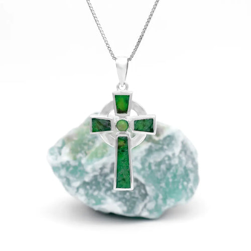 Silver Connemara Marble Cross Necklace