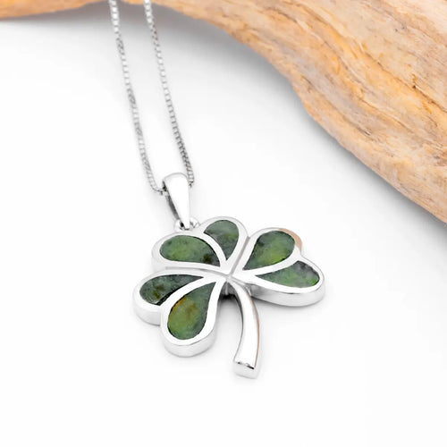 Sterling Silver Connemara Marble Irish Shamrock Necklace