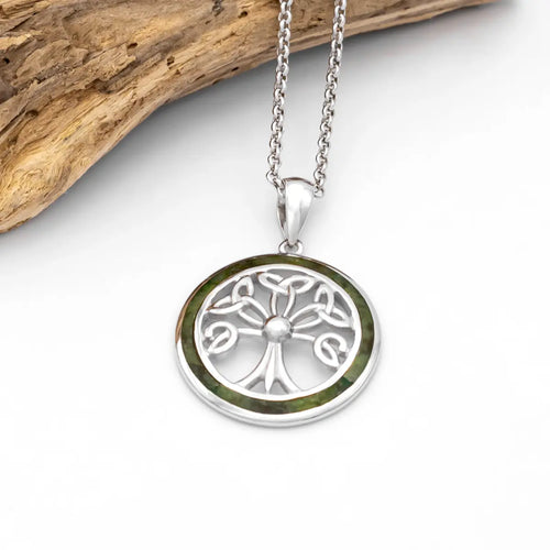 Connemara Marble Celtic Tree Of Life Pendant in Sterling Silver