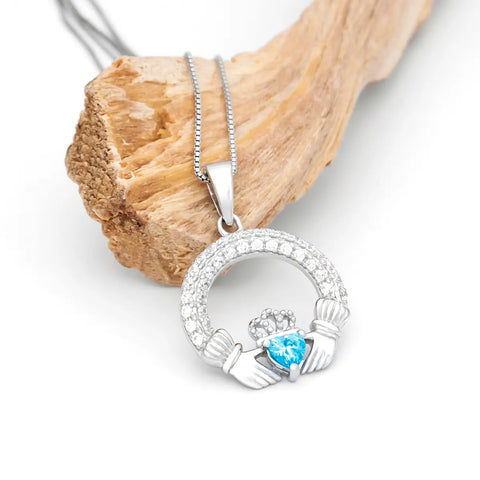 Sterling Silver Claddagh Birthstone Necklace