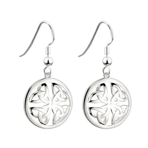 Silver Round Trinity Knot Drop Earrings