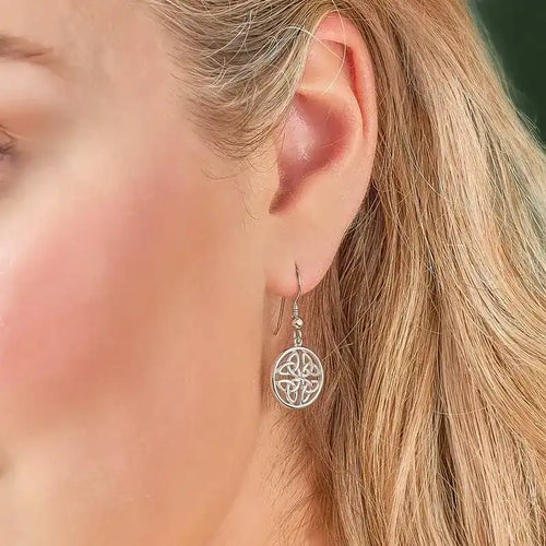 Silver Round Trinity Knot Drop Earrings