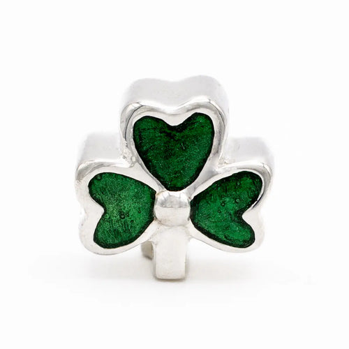 Silver Shamrock Bead With Green Enamel