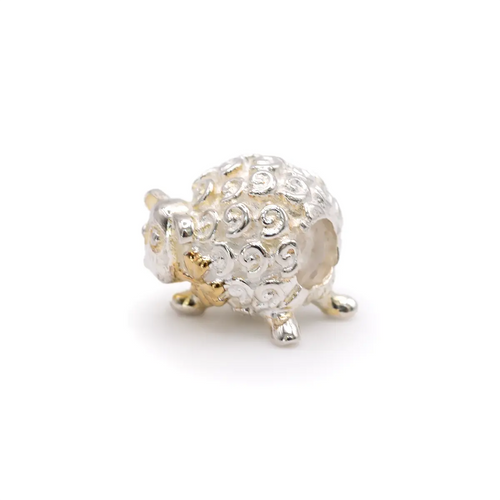 Silver Sheep Bead With Gold Plated Shamrock