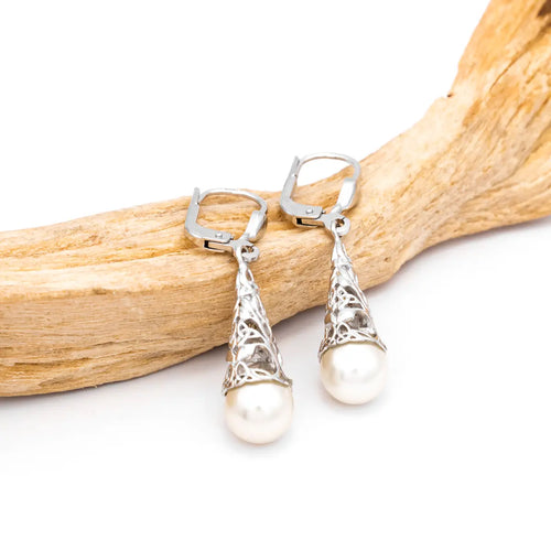 Silver Celtic Tree of Life Earrings with Pearl