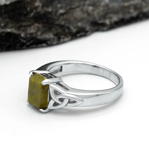 Sterling Silver Trinity Knot Ring With Connemara Marble