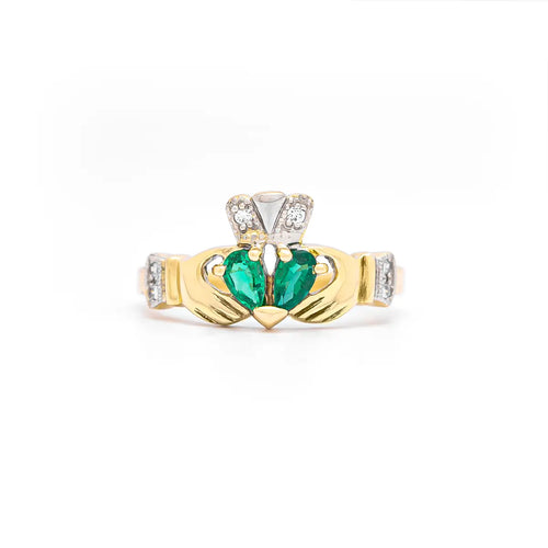 Claddagh Engagement & Wedding Ring Set Adorned With Precious Gemstones