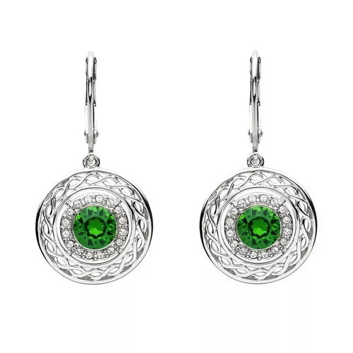 Sterling Silver Green Crystal Celtic Drop Earrings