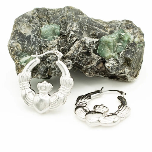 Silver Claddagh Creole Hoop Earrings