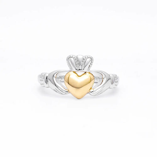 Sterling Silver Claddagh Ring with Gold Heart