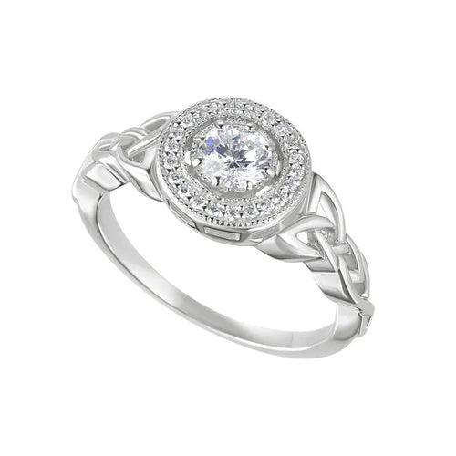 Sterling Silver Trinity Knot Cubic Zirconia Halo Ring