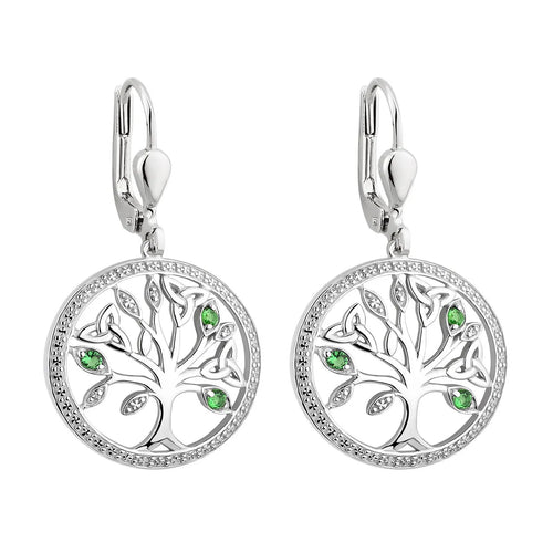 Sterling Silver Celtic Tree Of Life Drop Earrings With Crystals