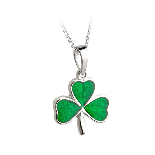 Silver Shamrock Necklace With Green Enamel