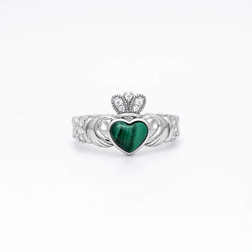 Silver Malachite Claddagh Ring