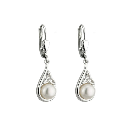 Sterling Silver Trinity Knot Drop Earrings With Freshwater Pearls