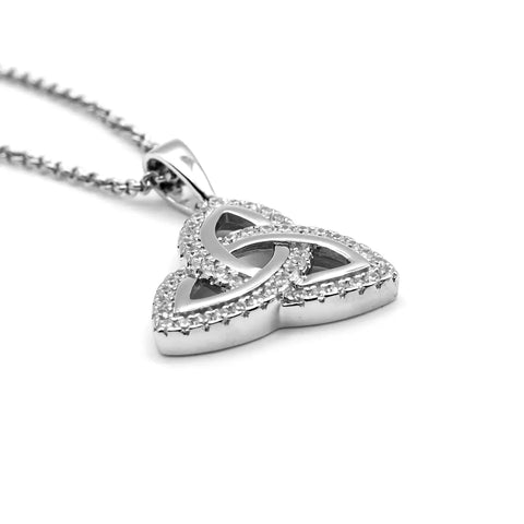 Silver Trinity Knot Necklace With Cubic Zirconia Gemstones