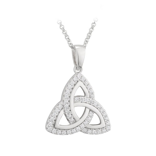 Silver Trinity Knot Necklace With Cubic Zirconia Gemstones