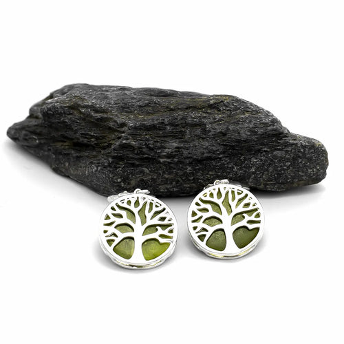 Silver Tree of Life Connemara Marble Earrings
