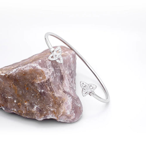 Silver Trinity Knot Bangle With Crystals