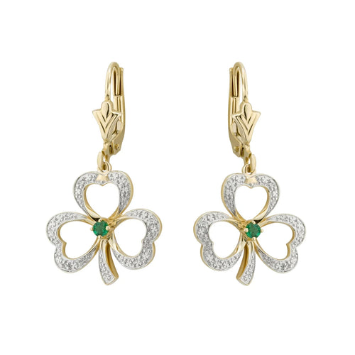 Two-Tone Emerald and Diamond Shamrock Earrings
