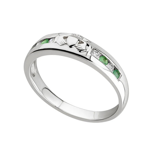 Ladies Emerald and Diamond Claddagh Ring