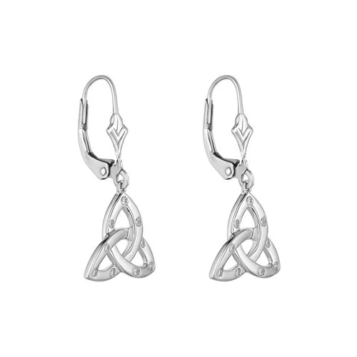 Gold Trinity Knot Drop Earrings With Diamonds