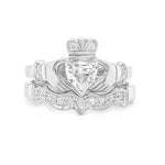 Claddagh Wedding Ring Set Adorned With Heartshaped Gemstone And Diamonds