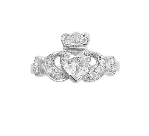 Irish Claddagh Engagement Ring With Gemstone Heart And Diamonds