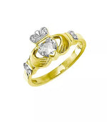 Claddagh Engagement Ring With Heart-shaped Precious Gemstone And Diamonds