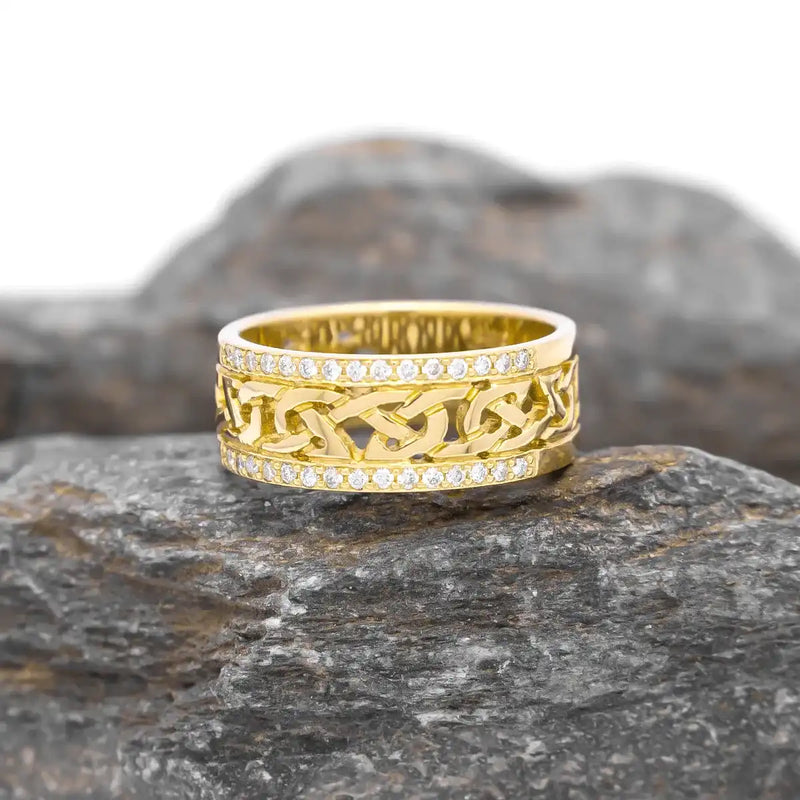 Celtic Knot Ring With Double Row Diamonds