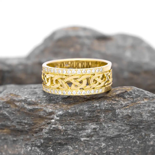 Celtic Knot Ring With Double Row Diamonds