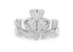 Claddagh Engagement & Wedding Ring Set Adorned With Precious Gemstones