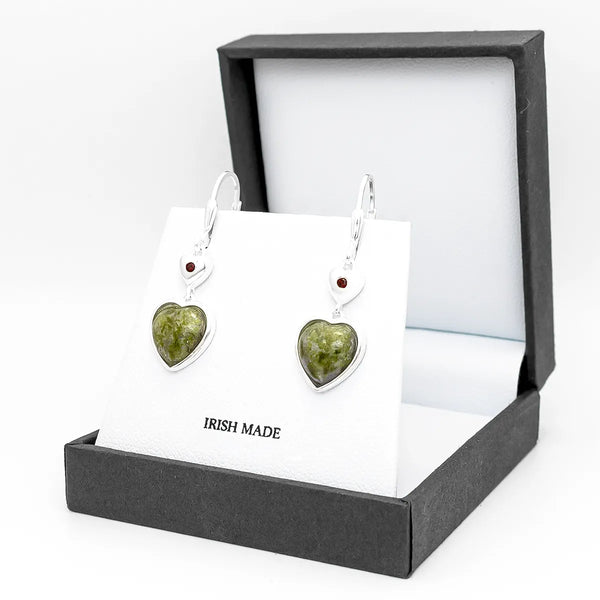 Connemara Marble Sterling Silver Heart Drop Earrings