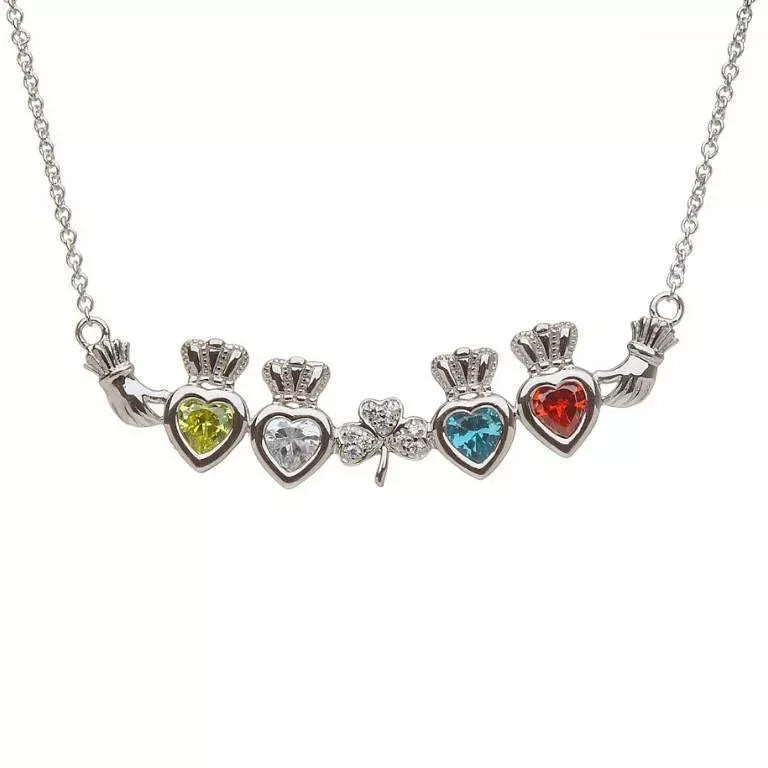 Family Birthstone Claddagh Shamrock Pendant – view 6