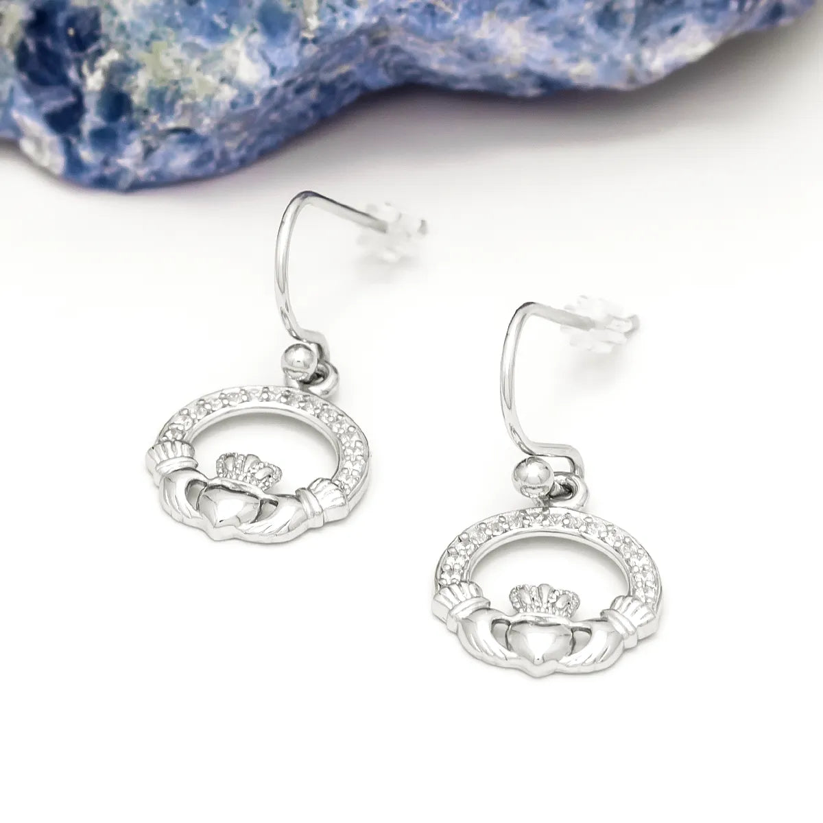 Silver Claddagh Earrings with Cubic Zirconia – view 4