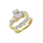 Claddagh Engagement & Wedding Ring Set Adorned With Precious Gemstones