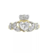 Irish Claddagh Engagement Ring With Gemstone Heart And Diamonds