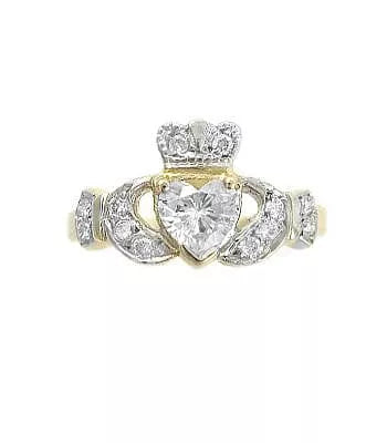 Irish Claddagh Engagement Ring With Gemstone Heart And Diamonds