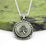 Silver Connemara Marble Marcasite-studded Shamrock Pendant