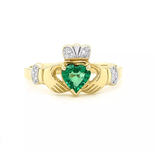 Claddagh Engagement Ring With Heart-shaped Precious Gemstone And Diamonds