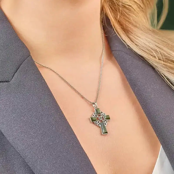 Silver Connemara Marble Celtic Cross Pendant